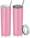 20 Oz Skinny Travel Tumblers, 8 Pack Stainless Steel Skinny Tumblers with Lid Straw, Double Wall Insulated Tumblers, Slim Water Tumbler Cup, Vacuum Tumbler Travel Mug for Coffee Water Tea, Silver Home & Garden > Kitchen & Dining > Tableware > Drinkware Lifecapido Pink 2 