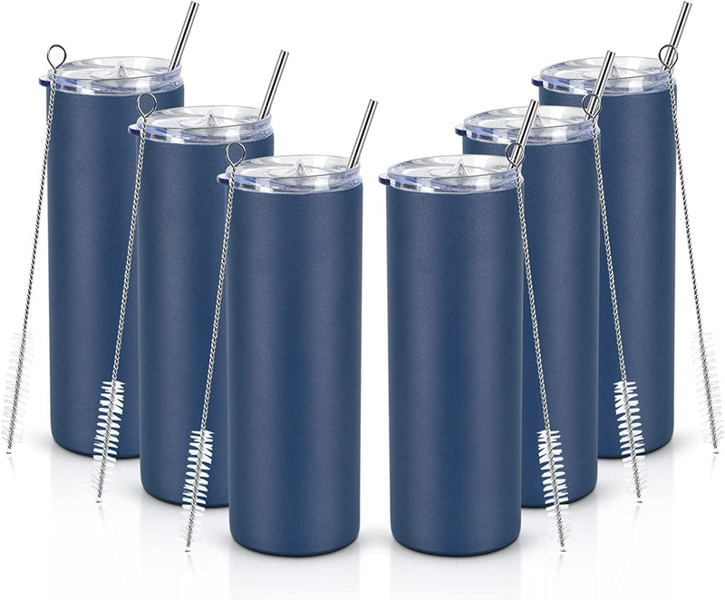 20 Oz Skinny Travel Tumblers, 8 Pack Stainless Steel Skinny Tumblers with Lid Straw, Double Wall Insulated Tumblers, Slim Water Tumbler Cup, Vacuum Tumbler Travel Mug for Coffee Water Tea, Silver Home & Garden > Kitchen & Dining > Tableware > Drinkware Lifecapido Dark Blue 6 