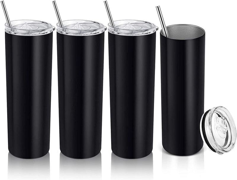 20 Oz Skinny Travel Tumblers, 8 Pack Stainless Steel Skinny Tumblers with Lid Straw, Double Wall Insulated Tumblers, Slim Water Tumbler Cup, Vacuum Tumbler Travel Mug for Coffee Water Tea, Silver Home & Garden > Kitchen & Dining > Tableware > Drinkware Lifecapido Black 4 
