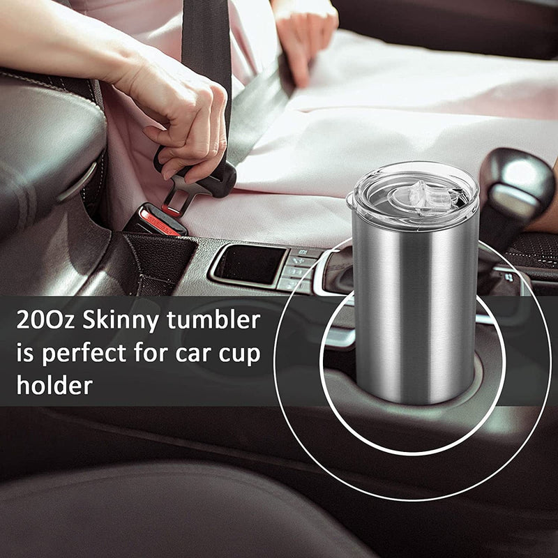 20 Oz Skinny Travel Tumblers, 8 Pack Stainless Steel Skinny Tumblers with Lid Straw, Double Wall Insulated Tumblers, Slim Water Tumbler Cup, Vacuum Tumbler Travel Mug for Coffee Water Tea, Silver Home & Garden > Kitchen & Dining > Tableware > Drinkware Lifecapido   