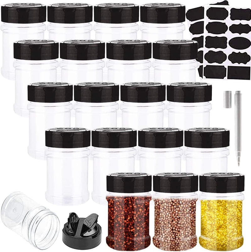 20 Pack 5Oz/150Ml Empty Plastic Spice Jars,Spice Seasoning Bottles,Clear Storage Bottle Container with Black Cap,Chalkboard Labels,Chalk Marker for Storing Herbs,Powders,Spice,Salt and Glitter Home & Garden > Decor > Decorative Jars Qiuttnqn   