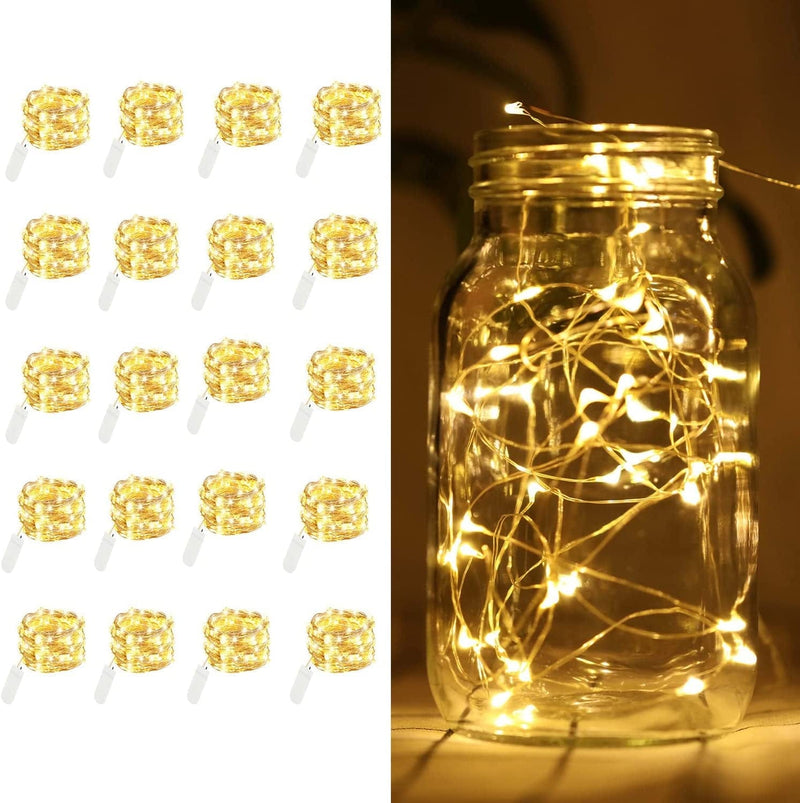20 Pack LED Fairy Lights Battery Operated,7.2Ft 20 LED Silver Wire Warm White Mason Jar Lights,Firefly Mini Led String Lights for Mason Jars Party Crafts Wedding Decorations Home & Garden > Lighting > Light Ropes & Strings MEMOREE Silver Wire Warm White 20 
