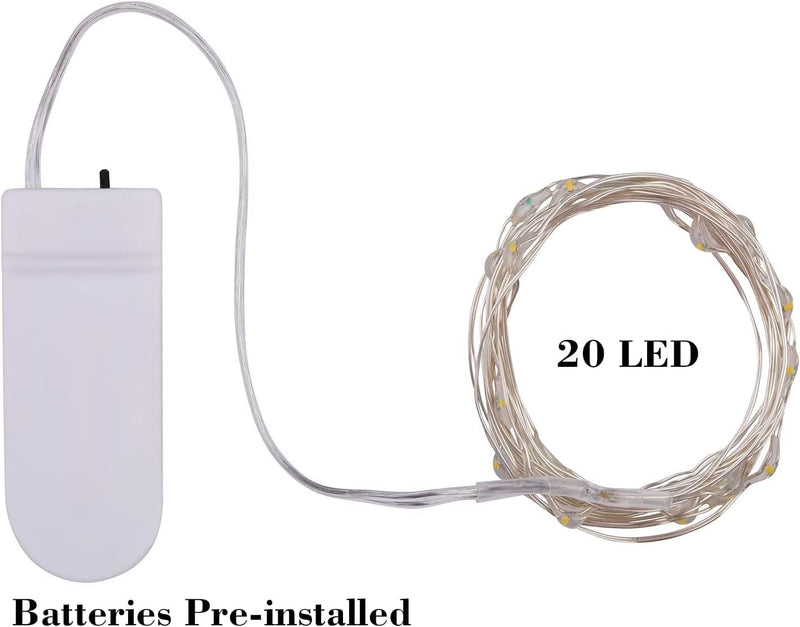 20 Pack LED Fairy Lights Battery Operated,7.2Ft 20 LED Silver Wire Warm White Mason Jar Lights,Firefly Mini Led String Lights for Mason Jars Party Crafts Wedding Decorations