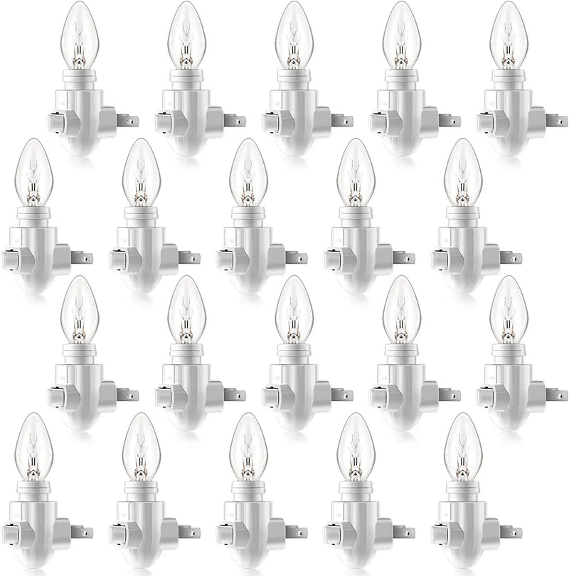 20 Pack Plug in Night Light Module and 20 Pack 4 Watt Bulb, Night Light Base Adjustable E12 Base Socket for Making Your Own Decorative Night Lights, White