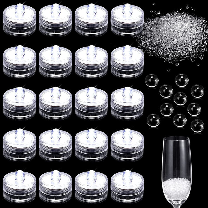 20 Pack Submersible LED Lights 10000 Vase Filler Beads Gems Underwater Pool Tea Lights White Waterproof LED Lights Water Growing Translucent Gel Pearls Clear Floating Pearls for Vases Wedding Party Home & Garden > Pool & Spa > Pool & Spa Accessories Tuanse   