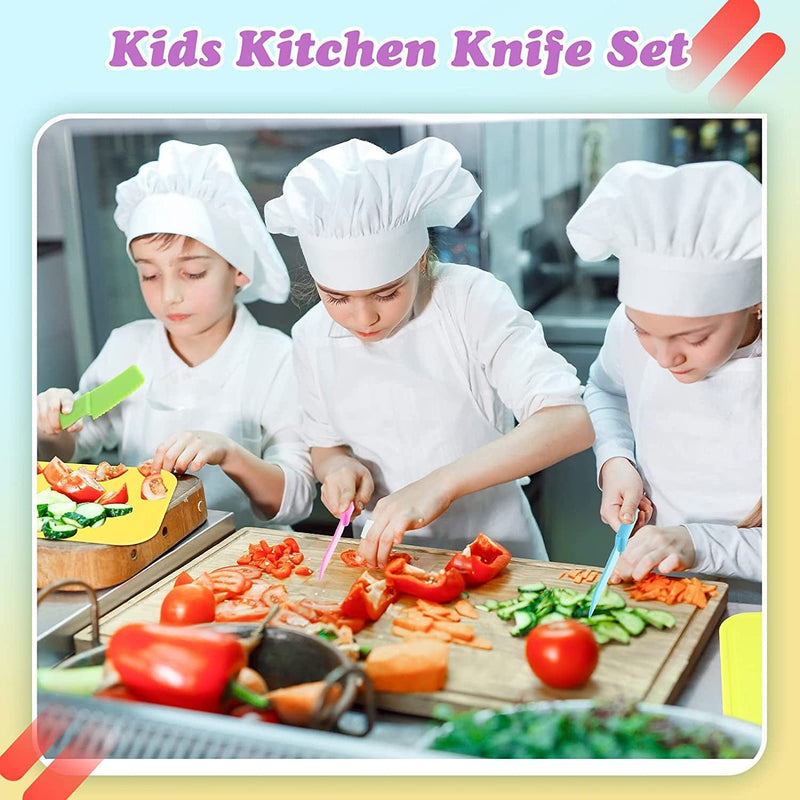 20 Pcs Kids Plastic Knife Set with Cutting Board Toddler Knife Tools, Including 10 Child Safe Knife 10 Kids Chopping Board Kids Cooking Utensils for Cooking Club, Preschool, Kids Cooking Class