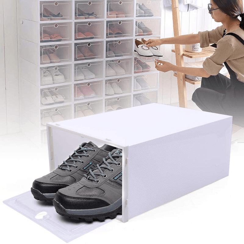 20 PCS Shoe Storage Boxes,Clear Plastic Clamshell Shoebox Stackable Shoe Organizer Foldable Display Box Container Closet Shelf Shoe Organizer,Need to Assemble (Angel White Large round Holes) Furniture > Cabinets & Storage > Armoires & Wardrobes DYRABREST   