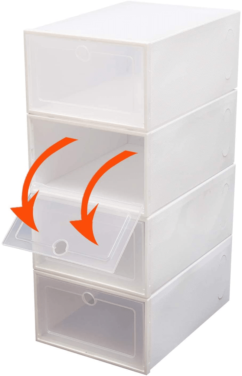 20 PCS Shoe Storage Boxes,Clear Plastic Clamshell Shoebox Stackable Shoe Organizer Foldable Display Box Container Closet Shelf Shoe Organizer,Need to Assemble (Angel White Large round Holes) Furniture > Cabinets & Storage > Armoires & Wardrobes DYRABREST   