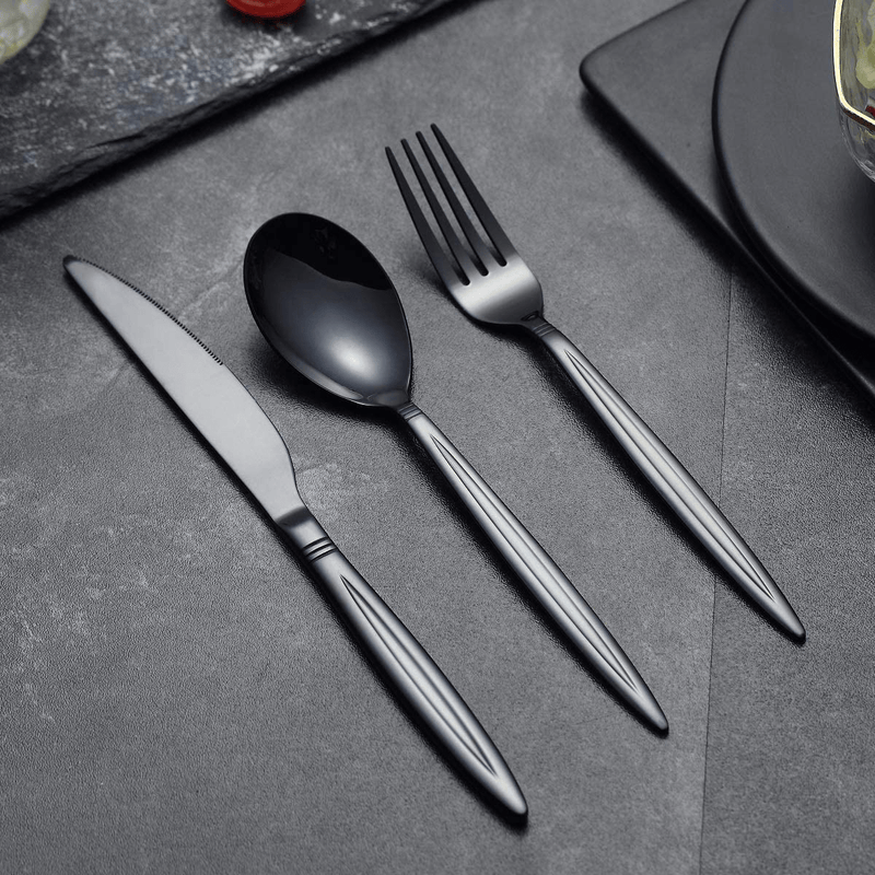 20 Piece Black Silverware Set, Stainless Steel Flatware Set, Titanium Black Cutlery Set, Service Set for 4 (Shiny Black)