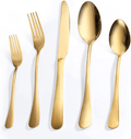 20-Piece Gold Silverware Set, Titanium Colorful Plated Flatware Set, Stainless Steel Cutlery Set, Service for 4, Square Handle, Tableware Set include Knife Fork Spoon, Mirror Finish,Dishwasher Safe Home & Garden > Kitchen & Dining > Tableware > Flatware > Flatware Sets AMOTA TIO Gold  