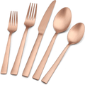 20-Piece Matte Silverware Set, E-far Stainless Steel Flatware Set Service for 4, Metal Cutlery Eating Utensils Tableware Includes Forks/Spoons/Knives, Square Edge & Dishwasher Safe Home & Garden > Kitchen & Dining > Tableware > Flatware > Flatware Sets E-far Copper 40 