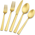 20-Piece Matte Silverware Set, E-far Stainless Steel Flatware Set Service for 4, Metal Cutlery Eating Utensils Tableware Includes Forks/Spoons/Knives, Square Edge & Dishwasher Safe Home & Garden > Kitchen & Dining > Tableware > Flatware > Flatware Sets E-far Gold 20 