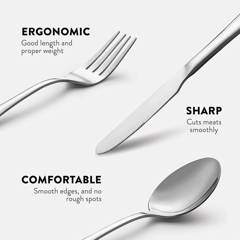 20-Piece Stainless Steel Silverware Set - Attractive Mirror Finished Flatware Set - Serving for 4, Classic Cutlery set for Home/Restaurant - Includes Spoons, Forks & Knifes - Dishwasher Safe Utensils