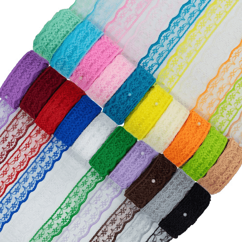 20 Rolls 200 Yards Mixed Color Floral Pattern Fabric Lace Ribbon