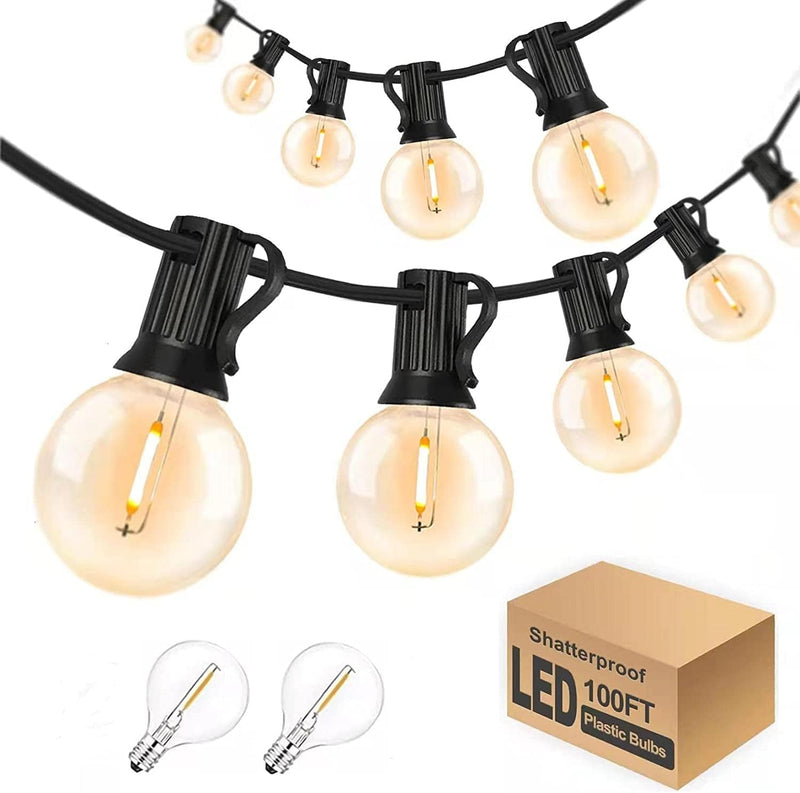 200 Ft Outdoor LED Globe String Lights Waterproof Connectable G40 Patio Bistro Lights with 100+4 Shatterproof Dimmable Plastic Bulbs for Gazebo Yard Soft Warm White Lights, 2Pack X 100Ft Home & Garden > Lighting > Light Ropes & Strings Skeerei 100FT 50 Bulbs  