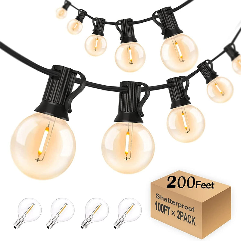 200 Ft Outdoor LED Globe String Lights Waterproof Connectable G40 Patio Bistro Lights with 100+4 Shatterproof Dimmable Plastic Bulbs for Gazebo Yard Soft Warm White Lights, 2Pack X 100Ft Home & Garden > Lighting > Light Ropes & Strings Skeerei 200FT 100 Bulbs  