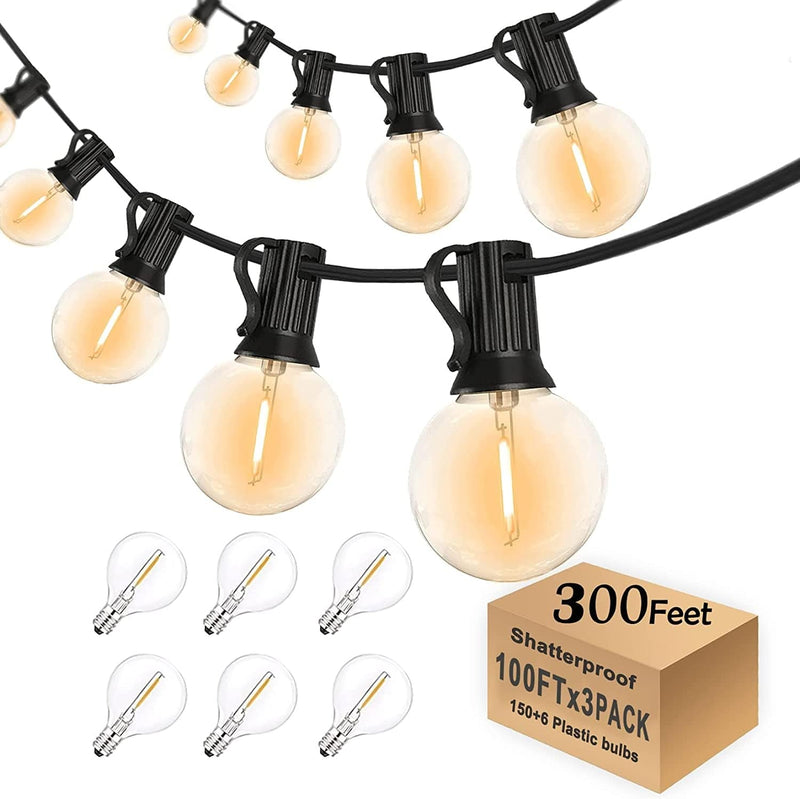 200 Ft Outdoor LED Globe String Lights Waterproof Connectable G40 Patio Bistro Lights with 100+4 Shatterproof Dimmable Plastic Bulbs for Gazebo Yard Soft Warm White Lights, 2Pack X 100Ft Home & Garden > Lighting > Light Ropes & Strings Skeerei 300FT 150 Bulbs  