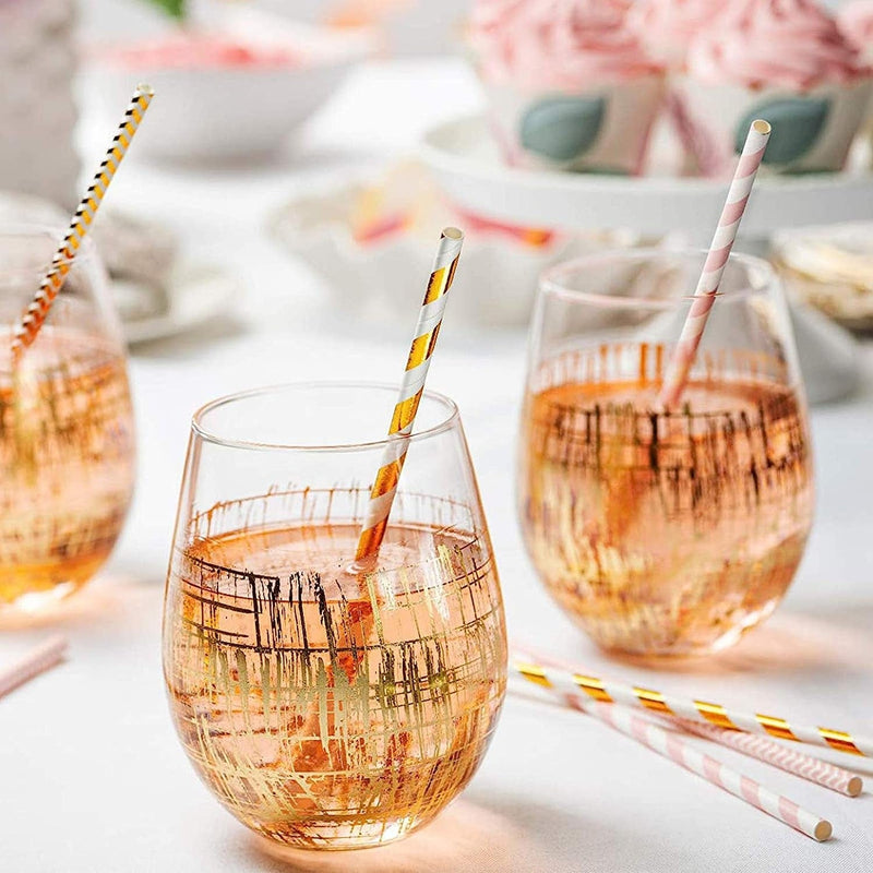 [200 Pack] Pink & Gold Paper Drinking Straws 100% Biodegradable Multi-Pattern Party Straws for Birthday, Wedding, Bridal, Baby Shower, and Holiday Decoration Home & Garden > Decor > Seasonal & Holiday Decorations Comfy Package   