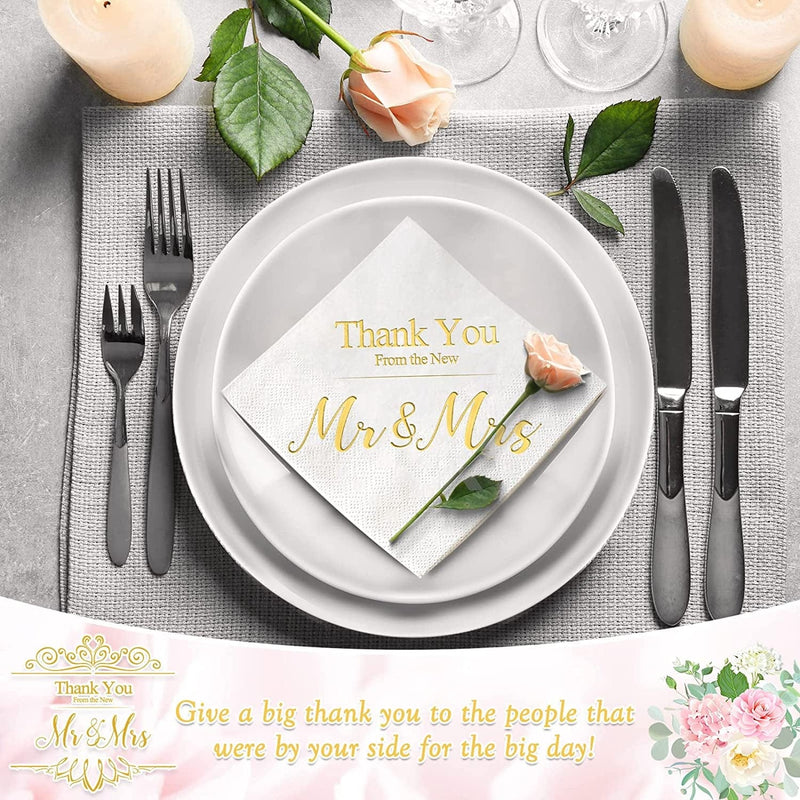200 PCS Wedding Napkins Gold Mr and Mrs Cocktail Napkins, Beverage Cake Dessert Paper Napkins Disposable for Wedding Engagement Party Reception, Table Decorations, Wedding Party Supplies, Multi-Layer Home & Garden > Kitchen & Dining > Barware Bg4Life   