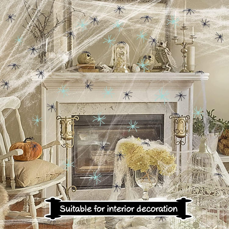 300 Sqft Halloween Spider Web Decorations, with 10 Glow in the Dark+10 Black Fake Scary Spiders, Super Stretch Cobwebs Creepy Halloween Indoor Outdoor Office Party Supplies (300 Sqft Web+20 Spider)  Mowane   