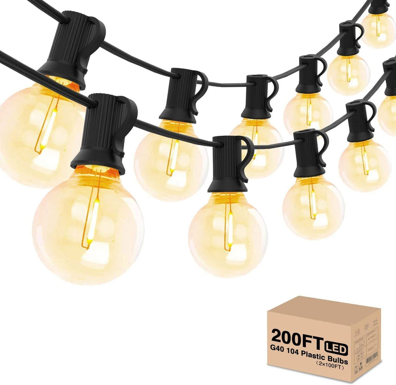 200FT Outdoor String Lights, LED Dimmable Patio Lights Globe Connectable Shatterproof Waterproof G40 outside Hanging Lights with 104 Plastic Bulbs for Patio Backyard Cafe Bistro Porch (2×100FT) Home & Garden > Lighting > Light Ropes & Strings Yuucio 200FT  