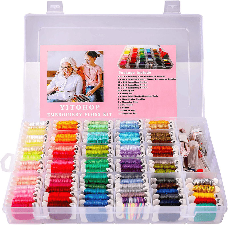 200pcs+ Embroidery Floss Cross Stitch Threads, Bracelet String Kit with Organizer Storage Box-Included 100pcs Friendship Bracelet Craft Floss, Cross Stitch Tools Embroidery Kit Arts & Entertainment > Hobbies & Creative Arts > Arts & Crafts > Art & Crafting Tools > Craft Measuring & Marking Tools > Stitch Markers & Counters YITOHOP   