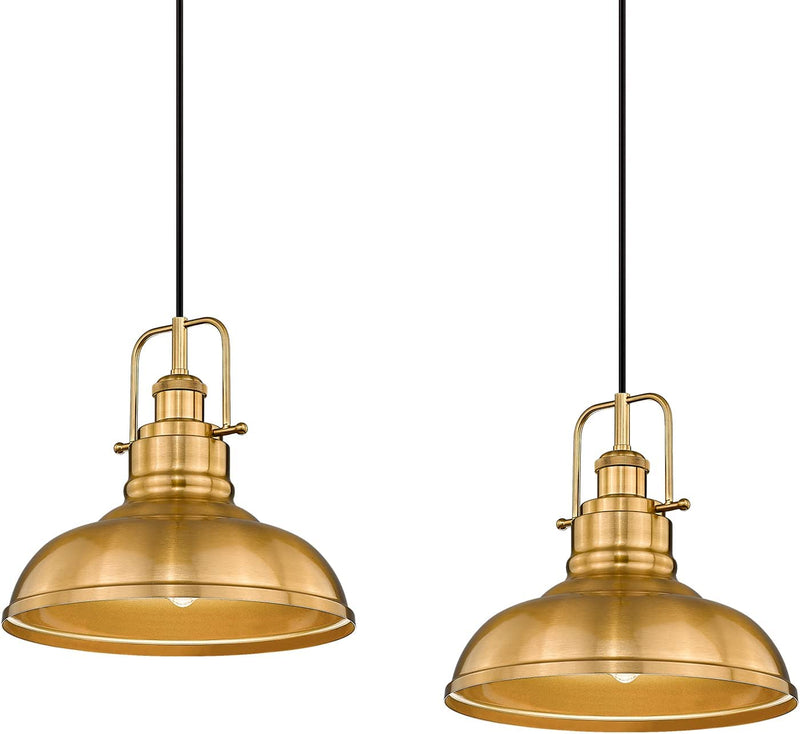 Zeyu 2 Pack Farmhouse Pendant Lights, 11-Inch Industrial Ceiling Pendant Light Fixture with Metal Dome Shade, Gold Finish, 016-1-2PK BG