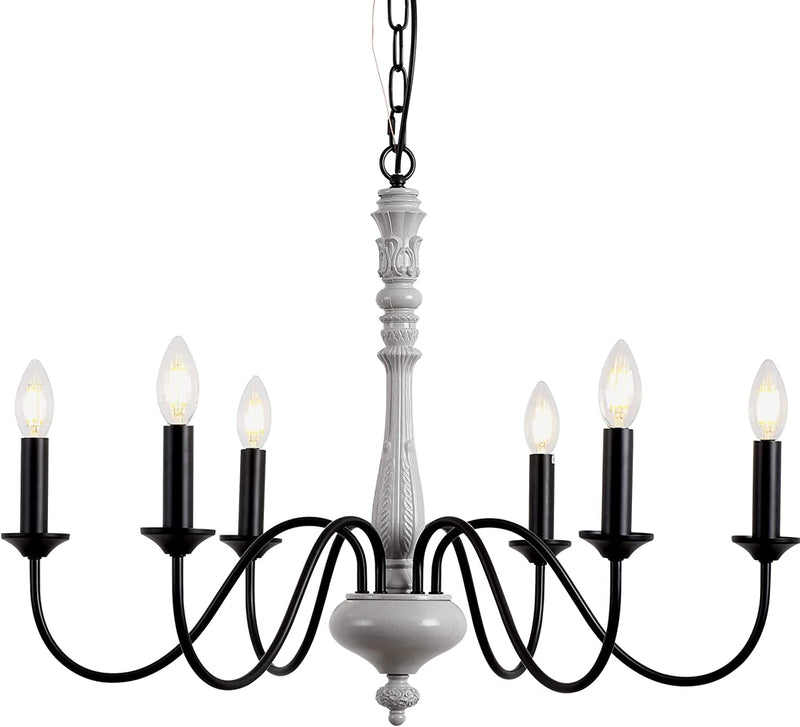 French Country Chandelier,6-Light Farmhouse Chandelier Vintage Candle Dining Room Lighting Fixture Brown White Antique Industrial Chandelier for Living Room Kitchen Island Foyer Bedroom Lighting Home & Garden > Lighting > Lighting Fixtures > Chandeliers Azkabu Cement Grey + Black Lamp Arm  