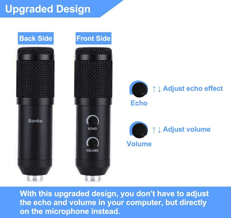 2021 Upgraded USB Condenser Microphone for Computer, Great for Gaming, Podcast, LiveStreaming, YouTube Recording, Karaoke on PC, Plug & Play, with Adjustable Metal Arm Stand, Ideal for Gift, Black Electronics > Audio > Audio Components > Microphones Bonke   