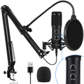 2021 Upgraded USB Condenser Microphone for Computer, Great for Gaming, Podcast, LiveStreaming, YouTube Recording, Karaoke on PC, Plug & Play, with Adjustable Metal Arm Stand, Ideal for Gift, Black