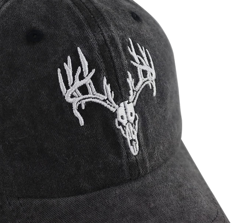 Gomthrpc Funny Embroidered Deer Head Hats for Men Women, Adjustable Washed Distressed Cotton Wild Animal Elk Baseball Cap Sporting Goods > Outdoor Recreation > Winter Sports & Activities Gomthrpc   