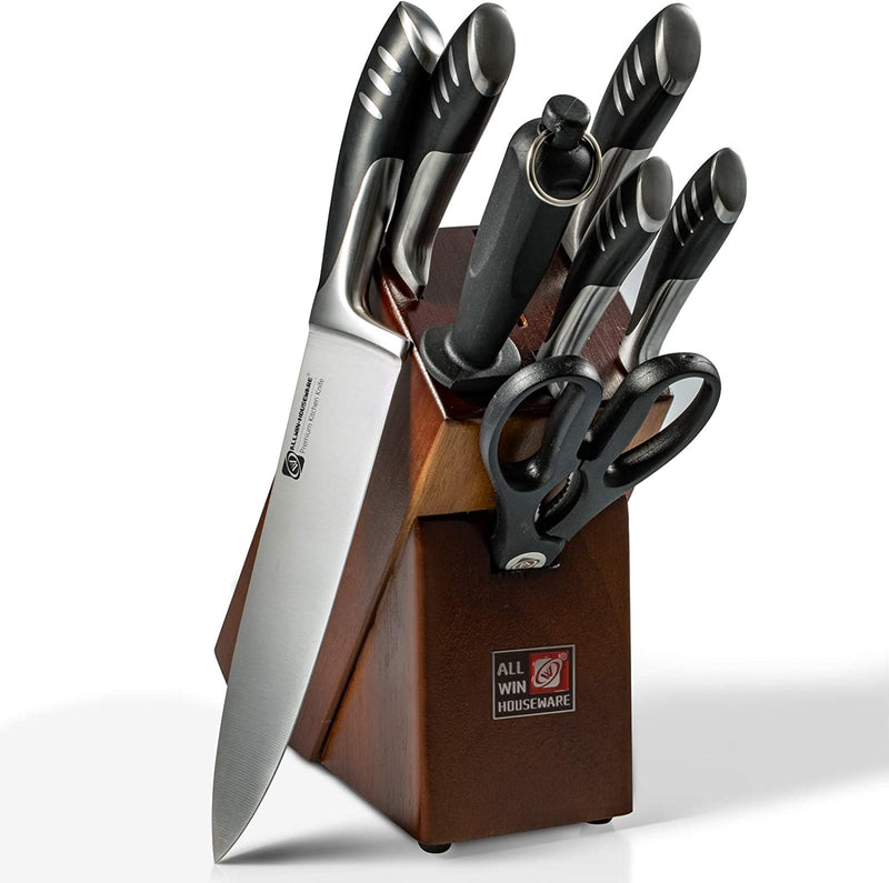 Premium 8-Piece German High Carbon Stainless Steel Kitchen Knives Set with Rubber Wood Block, Professional Double Forged Full Tang Chef Knife Set Home & Garden > Kitchen & Dining > Kitchen Tools & Utensils > Kitchen Knives ALLWIN-HOUSEWARE 8 Pieces  