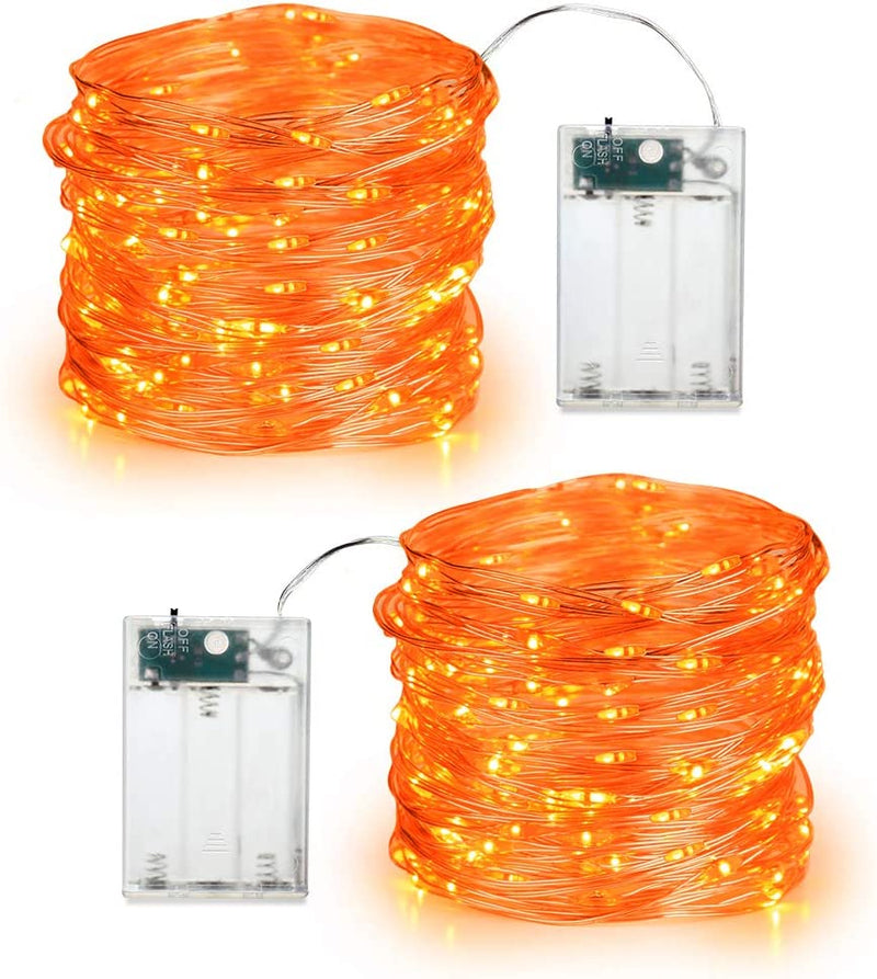 Brizlabs Orange Halloween Lights, 19.47Ft 60 LED Orange Fairy Lights String, 2 Modes Battery Halloween String Lights, Indoor Silver Wire Twinkle Lights for Halloween Themed Party Carnival Decorations  BrizLabs   