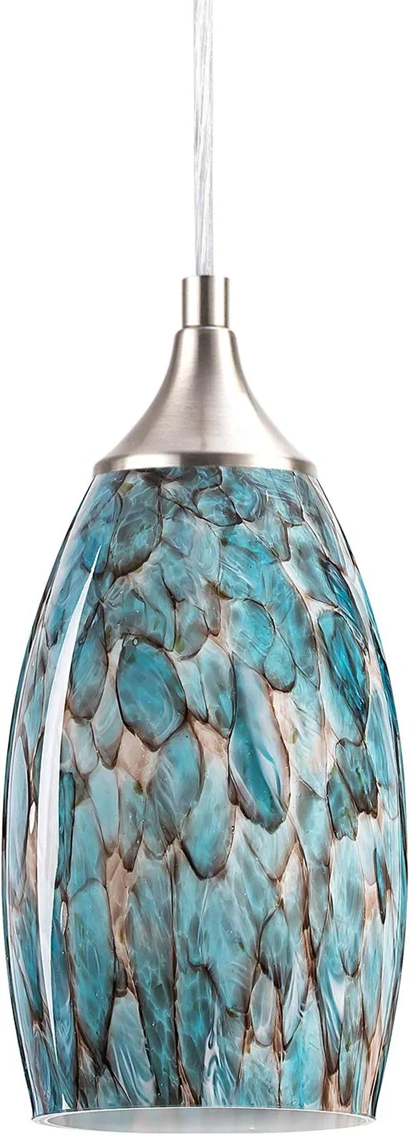 COOSA Hanging Pendant Lighting, Handcrafted Marble Glass Oval Art Shade Hanging Light, Brushed Nickel Finished with Adjustable Cord Mounted Fixture (Earth-3) Home & Garden > Lighting > Lighting Fixtures COOSA Blue  