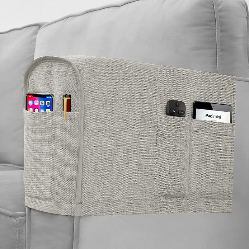 Joywell Linen Armrest Covers for Living Room Anti-Slip Sofa Arm Protector for Dogs, Cats, Pets Armchair Slipcover for Recliner with 4 Pockets for TV Remote Control, Phone, Set of 2, Black Home & Garden > Decor > Chair & Sofa Cushions Joywell Silver Gray 6 inch width 