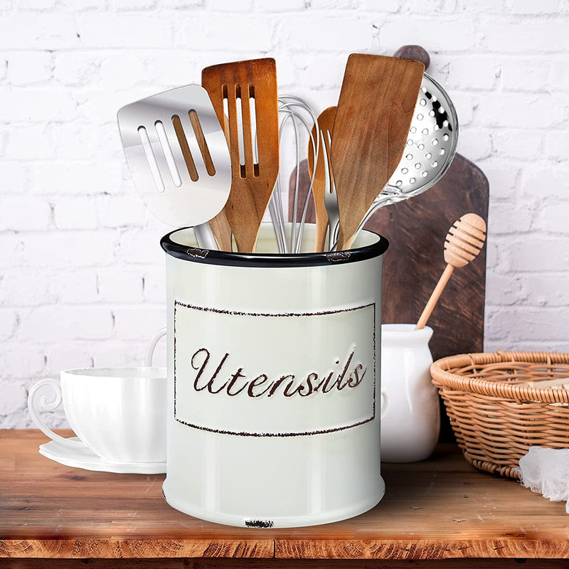 Kopmath Extra Large Utensil Holder for Long Cooking Tools, 7.2'' Deep and Wide Opening, Rustic Farmhouse Utensil Holder, No Tipping Over, Dishwasher Safe, Ceramic Utensil Crock for Long Spoon Spatula Home & Garden > Kitchen & Dining > Kitchen Tools & Utensils kopmath   