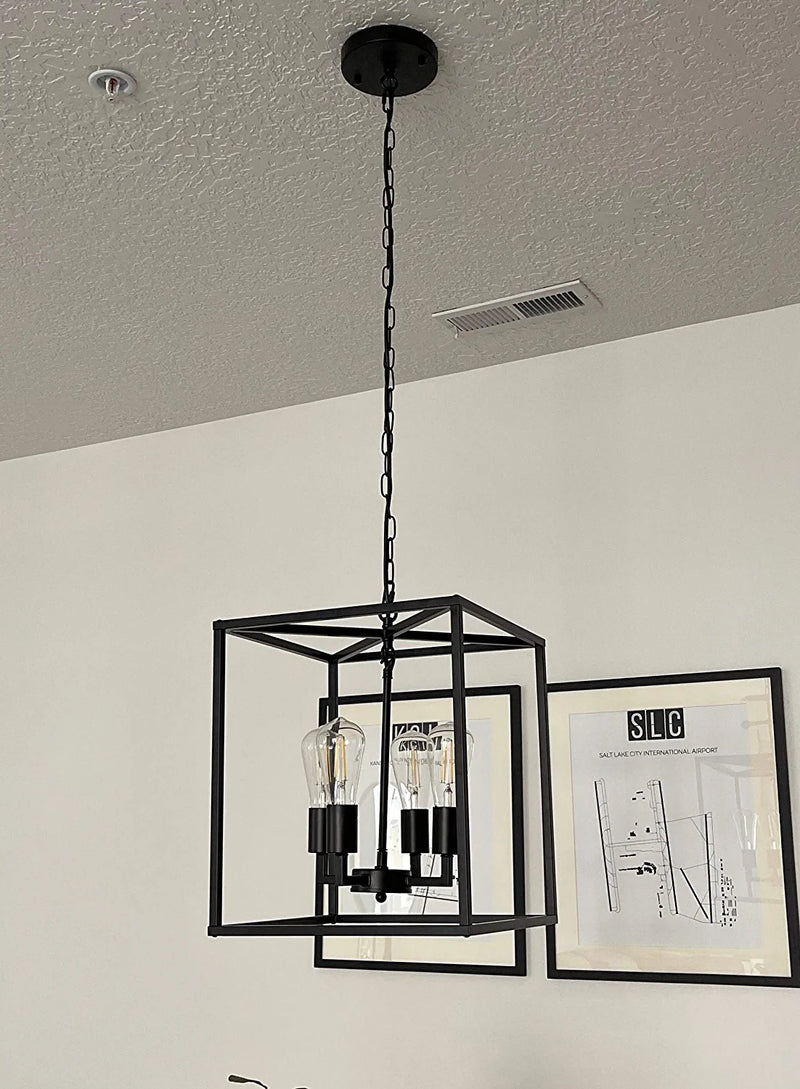 4-Light Industrial Metal Farmhouse Chandelier, Black Lantern Entryway Pendant Light, Hanging Light Fixture for Kitchen Island Living Room Foyer Dinning Room ( 13.7''X15.7'' ) Home & Garden > Lighting > Lighting Fixtures > Chandeliers MIPAWS   