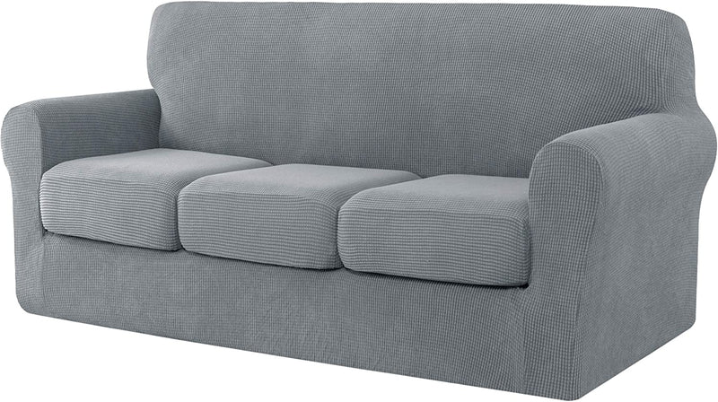 Ouka Slipcover with 3-Piece Separate Cushion Cover, High Stretch Couch Cover, Soft Protector for Sofa with Separate Cushions(Large,Ivory White) Home & Garden > Decor > Chair & Sofa Cushions Ouka Light Grey Large 