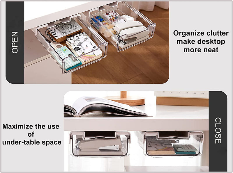 FIRSTSIX under Desk Drawer, Self-Adhesive Hidden Punch under Desk Storage Organizer, Slide Out Desk Organizer for Office Home School Kitchen