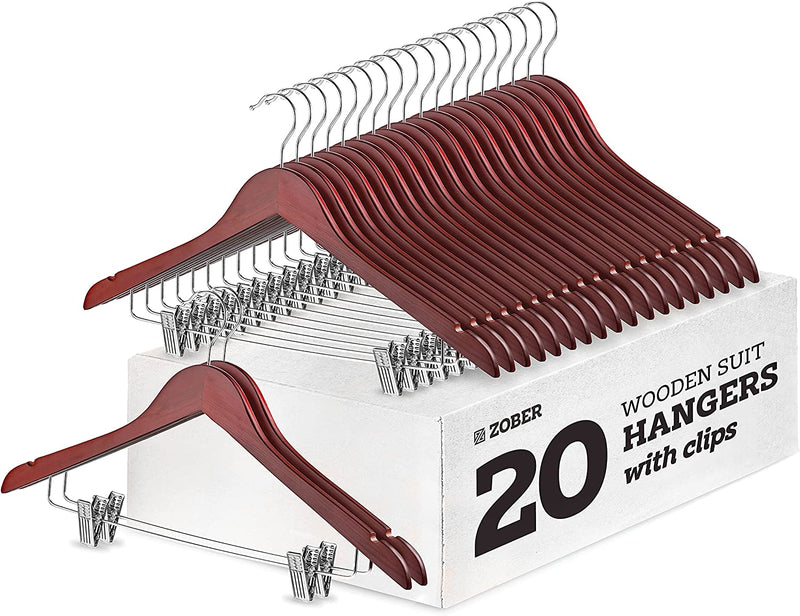 High-Grade Wooden Suit Hangers Skirt Hangers with Clips (10 Pack) Smooth Solid Wood Pants Hangers with Durable Adjustable Metal Clips, 360° Swivel Hook, Shoulder Notches for Dress Coat, Jacket, Blouse Sporting Goods > Outdoor Recreation > Fishing > Fishing Rods ZOBER Cherry Wood 20 Pack 