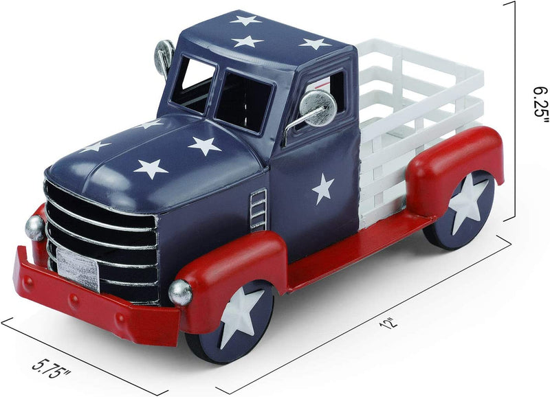 Giftchy Vintage Patriotic Truck Decor, Fourth of July Farmhouse Truck Decoration, Decorative Tabletop Storage & Americana Pick-Up Metal Truck Planter Home & Garden > Household Supplies > Storage & Organization Giftchy   