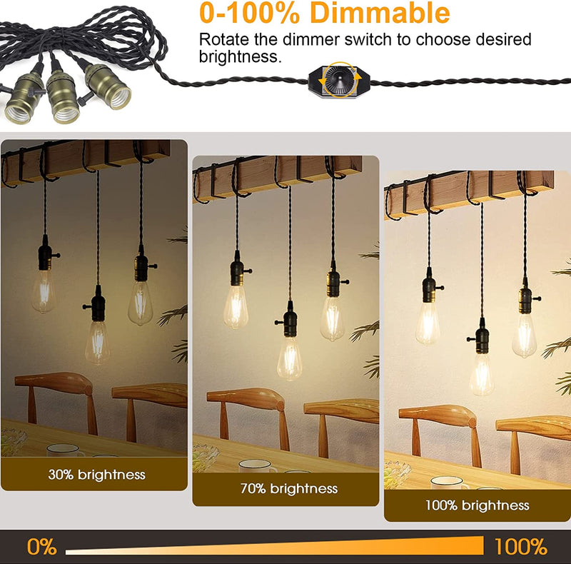 Seaside Village Vintage Pendant Light Kit Cord with Dimming Switch and Triple E26/E27 Industrial Light Socket Lamp Holder 25FT Twisted Black Cloth Bulb Cord Plug in Hanging Light Fixture Home & Garden > Lighting > Lighting Fixtures Seaside village   