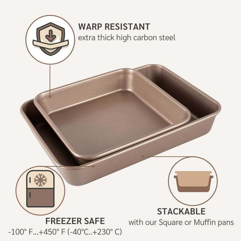 HAPPIELS Premium 9X13In Nonstick Non-Toxic Baking Pan for Oven | Extra Thick Cake Brownie Pan 13X9 Inches Home & Garden > Kitchen & Dining > Cookware & Bakeware HAPPIELS   
