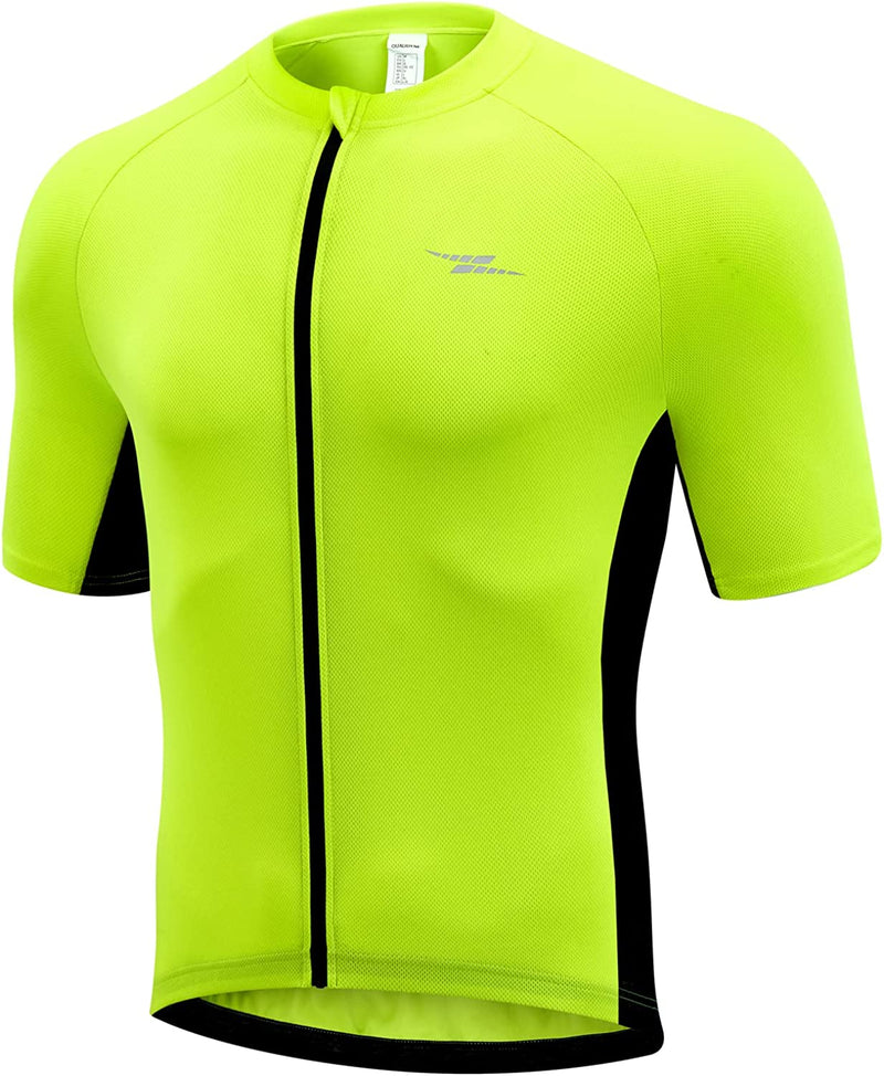 Qualidyne Men'S Cycling Bike Jersey Short Sleeve Full Zipper Bicycle Biking Shirts with 3 Rear Pockets Sporting Goods > Outdoor Recreation > Cycling > Cycling Apparel & Accessories qualidyne Yellow X-Large 