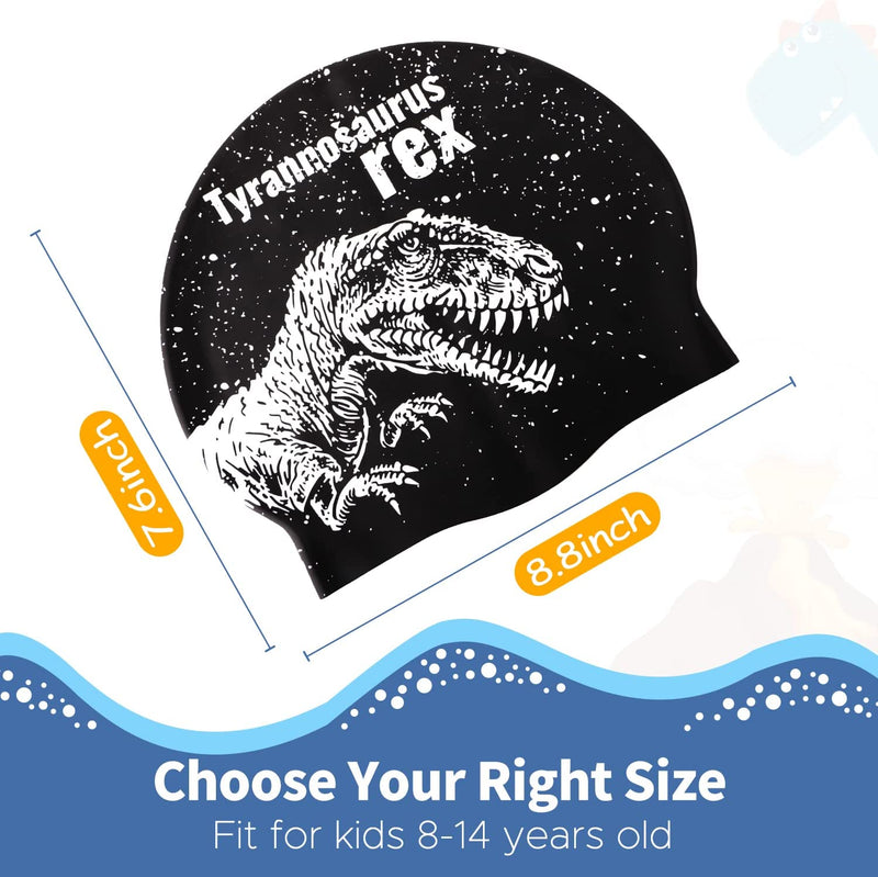TCJJ 2 Pack Dinosaur Swim Caps for Kids Boys Girls, Durable Silicone Swimming Cap for Child Toddler Teen Youth Age 3-15, Waterproof Bathing Caps for Long and Short Hair Sporting Goods > Outdoor Recreation > Boating & Water Sports > Swimming > Swim Caps TCJJ   