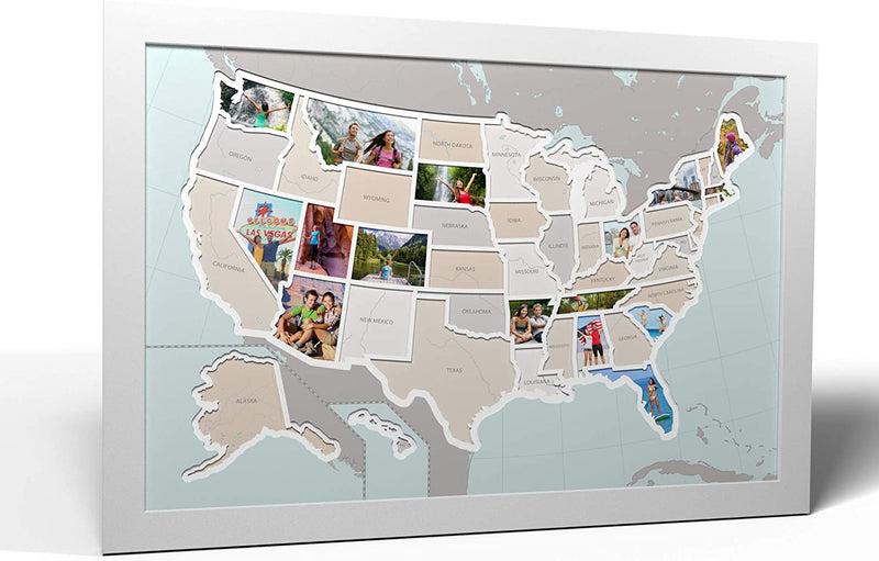 Thunder Bunny Labs 50 States USA Photo Map - Frame Optional - Made in America (Driftwood, Black Frame) Home & Garden > Decor > Picture Frames Thunder Bunny Labs Printed Map White Frame 