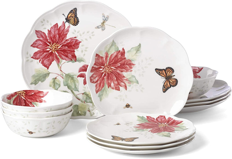 Lenox Butterfly Meadow Christmas Poinsettia 12 Piece Dinnerware Set Home & Garden > Kitchen & Dining > Tableware > Dinnerware Lenox   