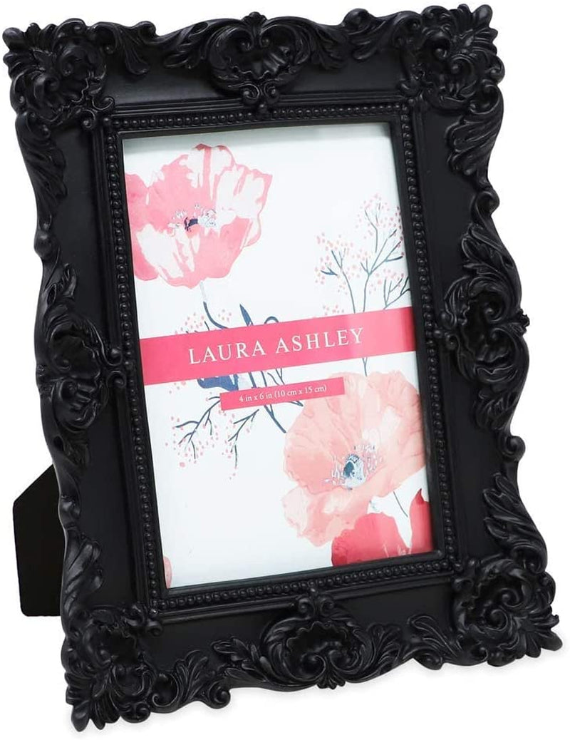 Laura Ashley 5X7 Black Ornate Textured Hand-Crafted Resin Picture Frame with Easel & Hook for Tabletop & Wall Display, Decorative Floral Design Home Décor, Photo Gallery, Art, More (5X7, Black) Home & Garden > Decor > Picture Frames Laura Ashley Black 4x6 