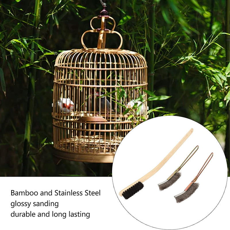 Tnfeeon 3 Pack Long Handle Bird Cage Brush, Bamboo Stainless Steel Parakeet Cage Supplies Feeder Cage Accessory for Parakeets Birds Animals & Pet Supplies > Pet Supplies > Bird Supplies > Bird Cages & Stands Tnfeeon   