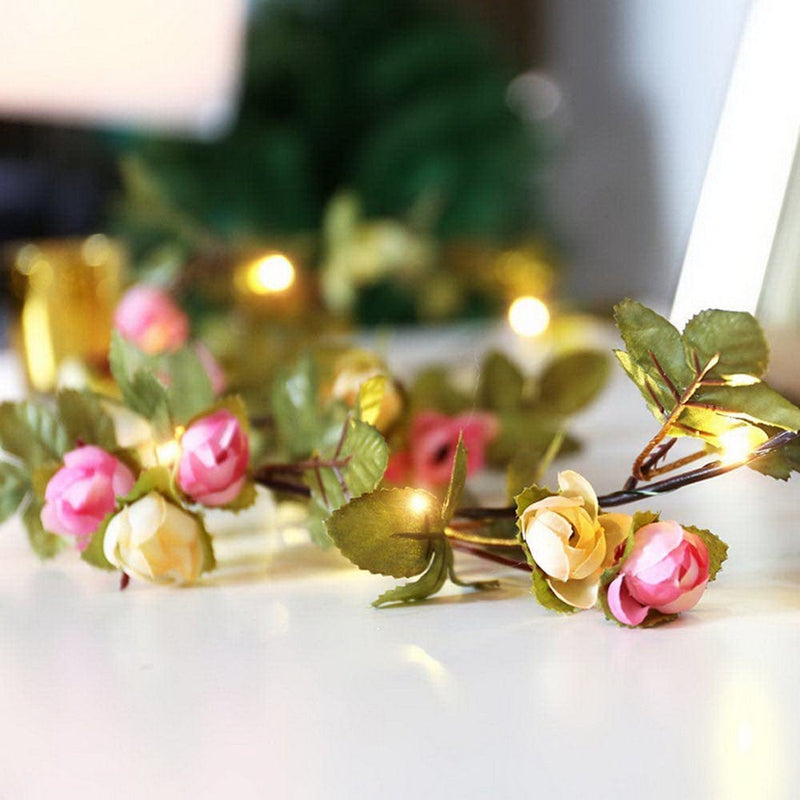 20LED 7.2Ft Artificial Rose Flower Garland String Lights, Battery Powered Rose Vine Fairy String Lights with 42Pcs Flowers for Valentine'S Day, Mother'S Day, Wedding Birthday Party Bedroom Decor Home & Garden > Decor > Seasonal & Holiday Decorations Pawst   